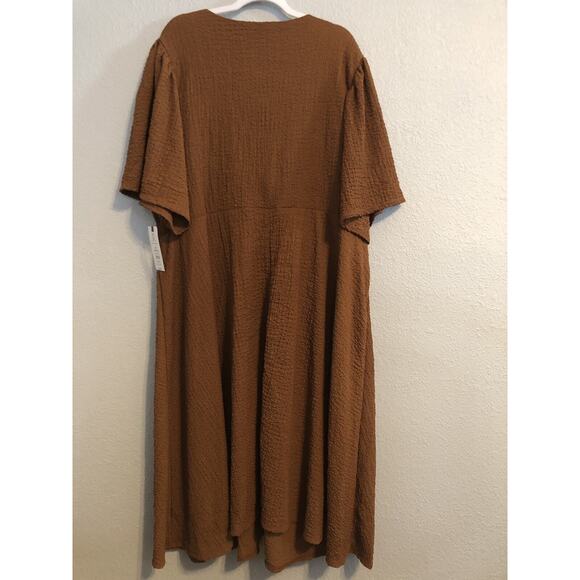 Terra & Sky Womens Crinkle Tie Dress 4X Saddle Brown Flutter Feminine Romantic - Picture 8 of 8